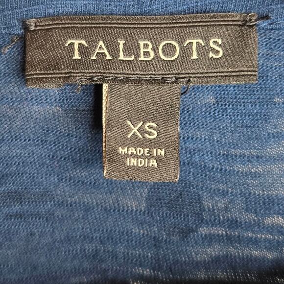 Talbots Teal Blue with Black Flocked Polka Dots Long Sleeve Top Size XS - Picture 3 of 5